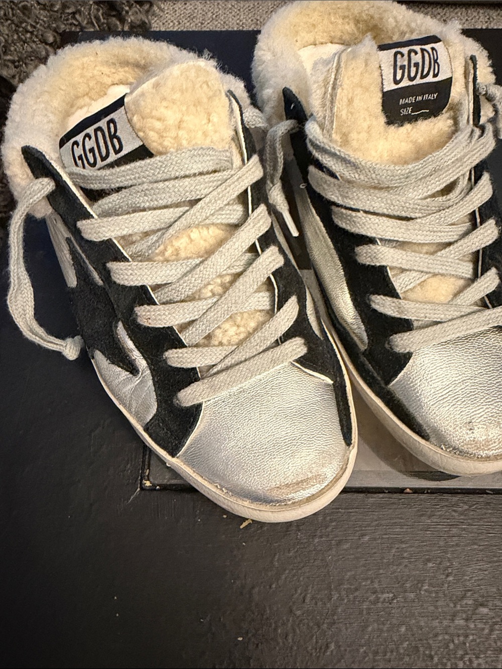 Golden Goose Superstar Shearling-Lined Sneakers in Black & Cream